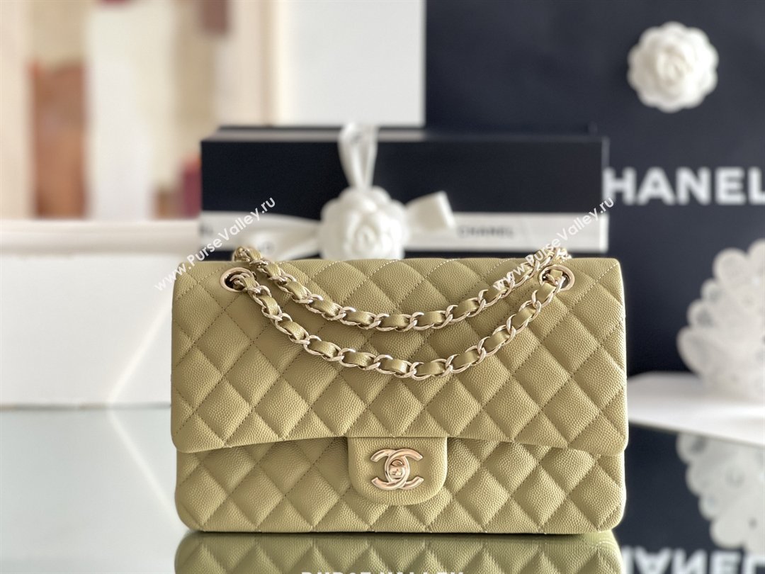 Chanel Grained Calfskin Medium Classic Flap Bag A01112 Avocado green/Light Gold 2026 Original Quality (MHE-26013102)