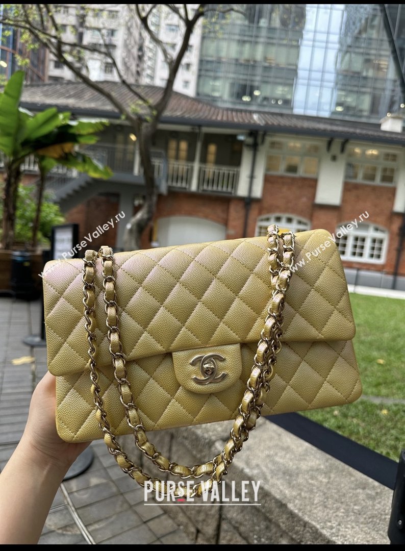 Chanel Grained Calfskin Medium Classic Flap Bag A01112 Avocado green/Light Gold 2026 Original Quality (MHE-26013102)