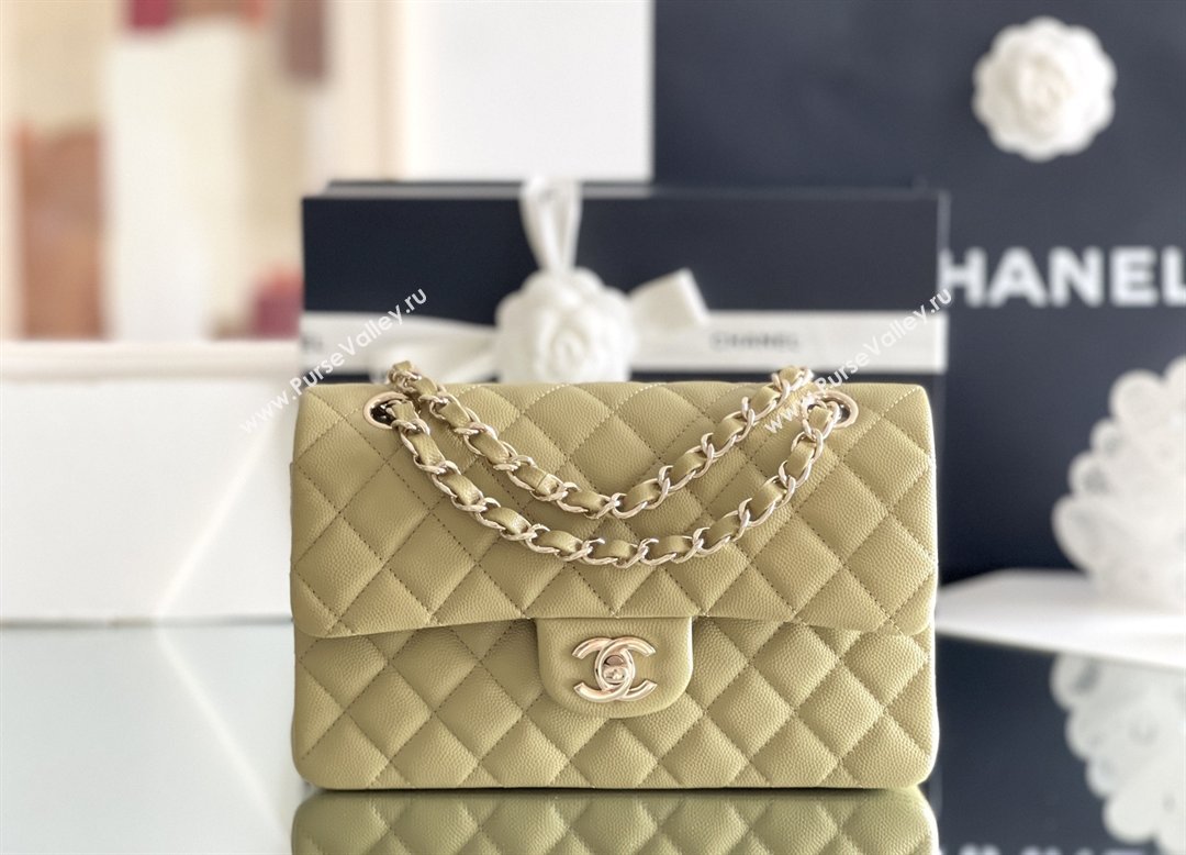 Chanel Grained Calfskin Small Classic Flap Bag A01116 Avocado green/Light Gold 2026 Original Quality (MHE-26013103)