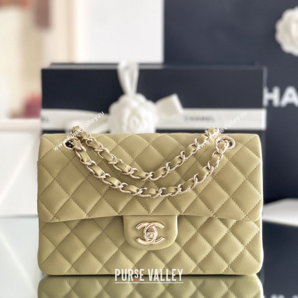 Chanel Grained Calfskin Small Classic Flap Bag A01116 Avocado green/Light Gold 2026 Original Quality (MHE-26013103)