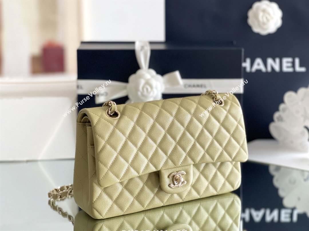 Chanel Grained Calfskin Medium Classic Flap Bag A01112 Avocado green/Light Gold 2026 Original Quality (MHE-26013102)