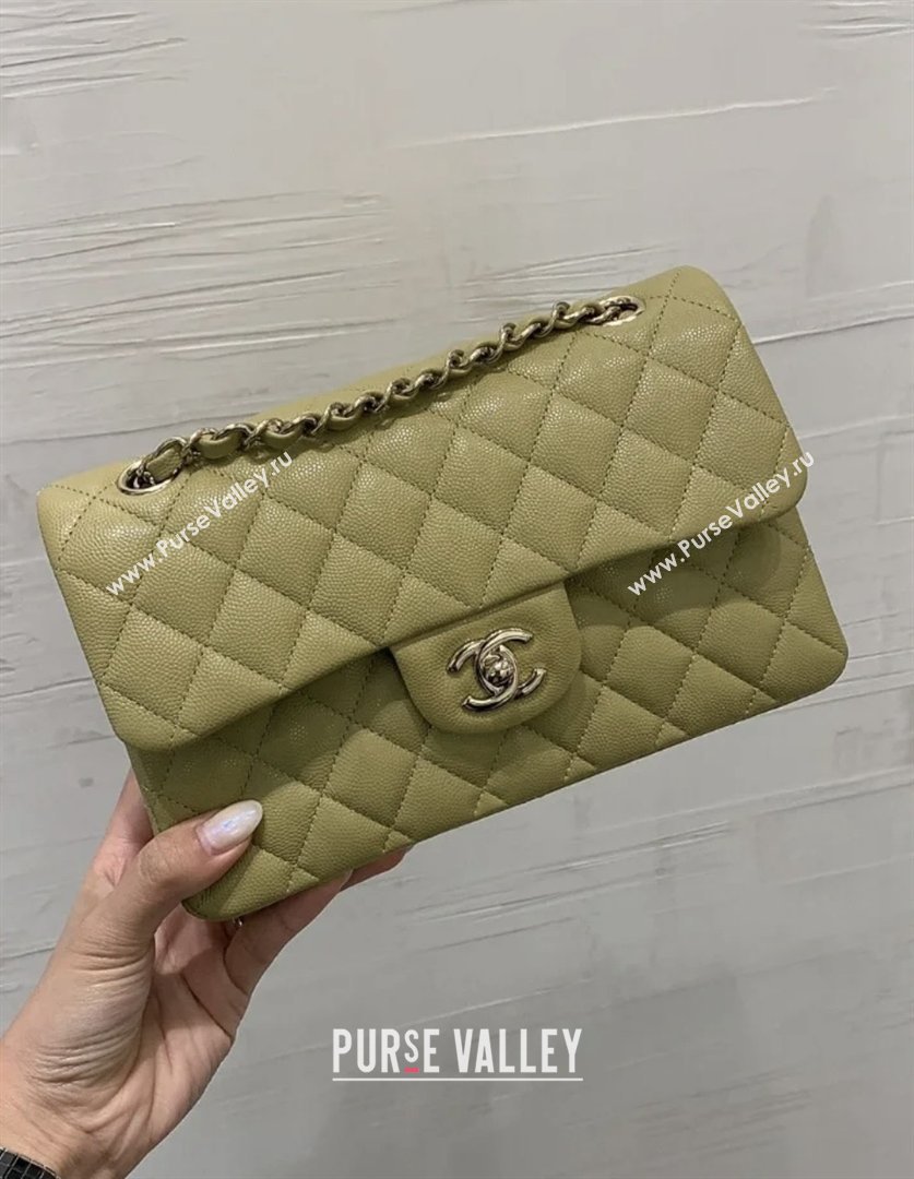 Chanel Grained Calfskin Small Classic Flap Bag A01116 Avocado green/Light Gold 2026 Original Quality (MHE-26013103)