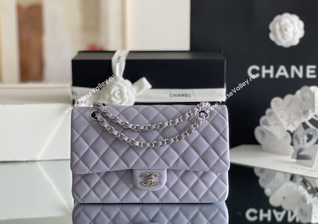 Chanel Grained Calfskin Medium Classic Flap Bag A01112 Light Purple/Silver 2026 Original Quality (MHE-26013104)