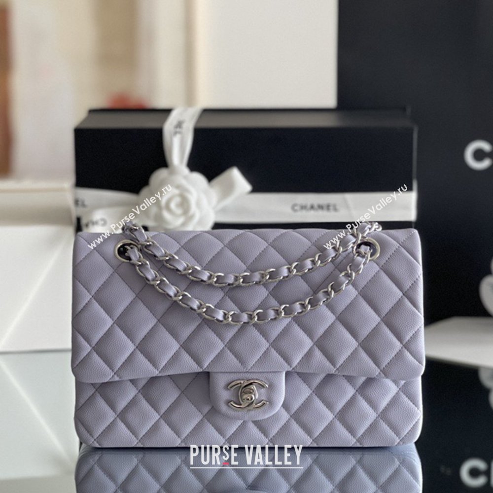 Chanel Grained Calfskin Medium Classic Flap Bag A01112 Light Purple/Silver 2026 Original Quality (MHE-26013104)