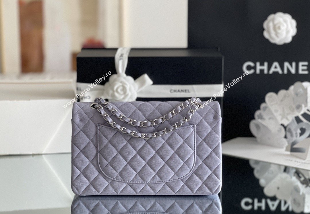 Chanel Grained Calfskin Medium Classic Flap Bag A01112 Light Purple/Silver 2026 Original Quality (MHE-26013104)