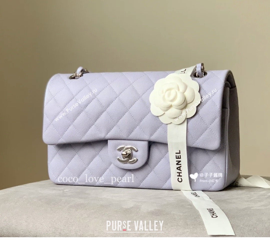 Chanel Grained Calfskin Medium Classic Flap Bag A01112 Light Purple/Silver 2026 Original Quality (MHE-26013104)