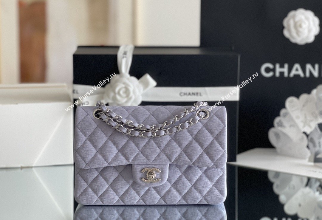 Chanel Grained Calfskin Small Classic Flap Bag A01116 Light Purple/Silver 2026 Original Quality (MHE-26013105)