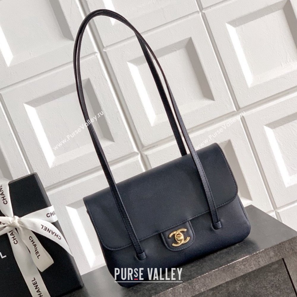 Chanel Small Flap Bag in Navy Blue Grained Shiny Calfskin AS6130 Spring-Summer 2026 Pre-collection (JY-26022101)