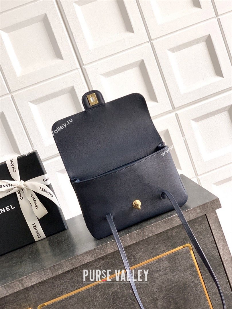 Chanel Small Flap Bag in Navy Blue Grained Shiny Calfskin AS6130 Spring-Summer 2026 Pre-collection (JY-26022101)