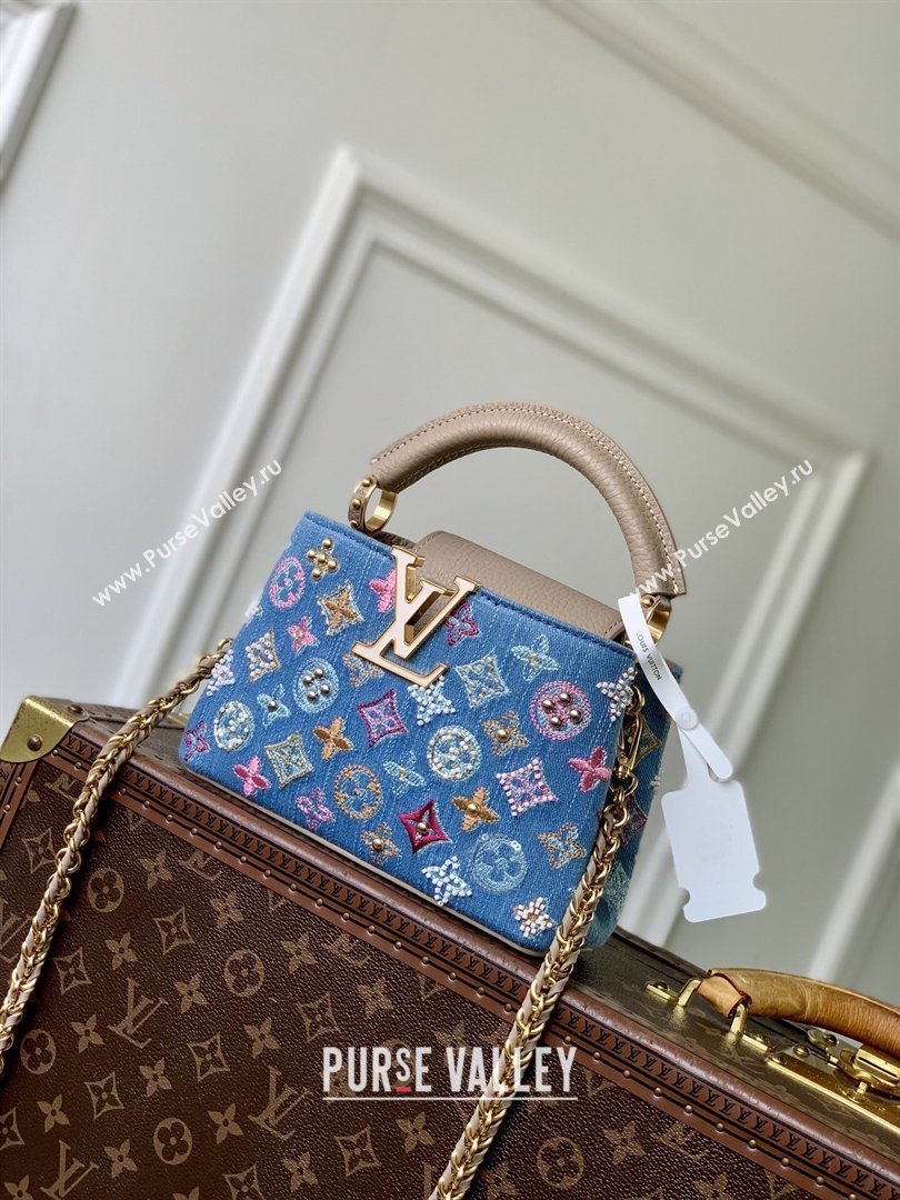 Louis Vuitton Capucines Mini Bag in Denim Blue/Cream GOTS-certified cotton M12947 2026 (K-26022710)