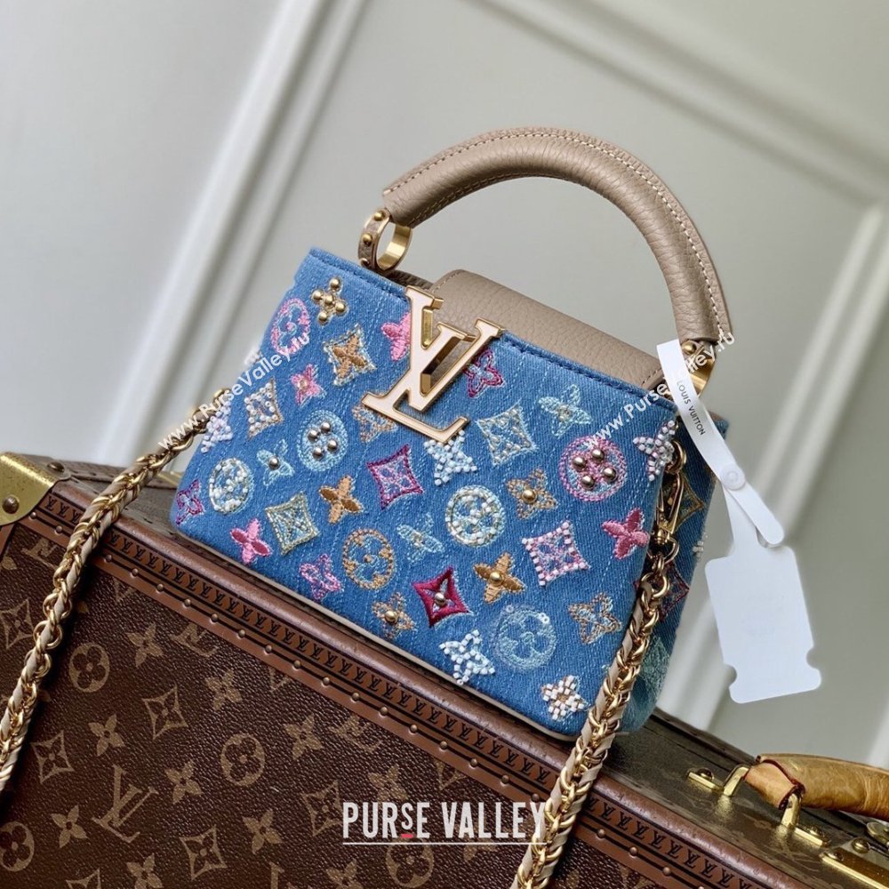 Louis Vuitton Capucines Mini Bag in Denim Blue/Cream GOTS-certified cotton M12947 2026 (K-26022710)