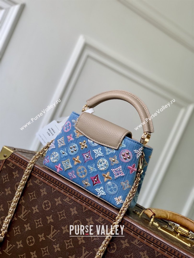 Louis Vuitton Capucines Mini Bag in Denim Blue/Cream GOTS-certified cotton M12947 2026 (K-26022710)