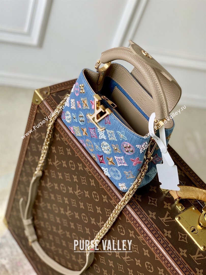 Louis Vuitton Capucines Mini Bag in Denim Blue/Cream GOTS-certified cotton M12947 2026 (K-26022710)
