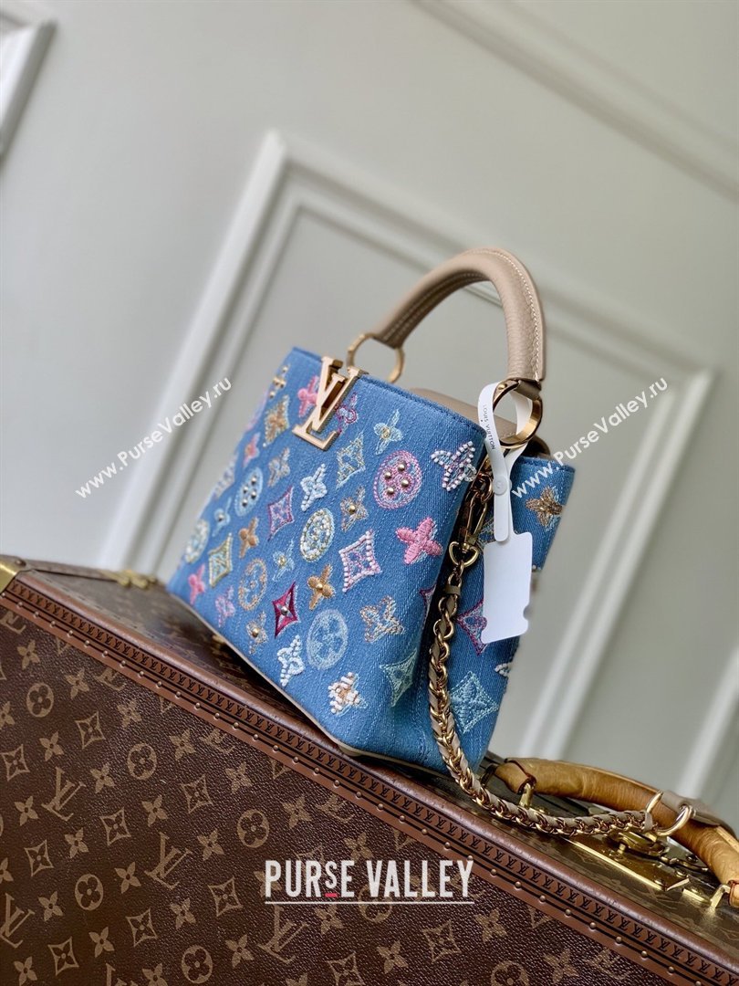 Louis Vuitton Capucines BB Bag in Denim Blue/Cream GOTS-certified cotton M12947 2026 (K-26022711)