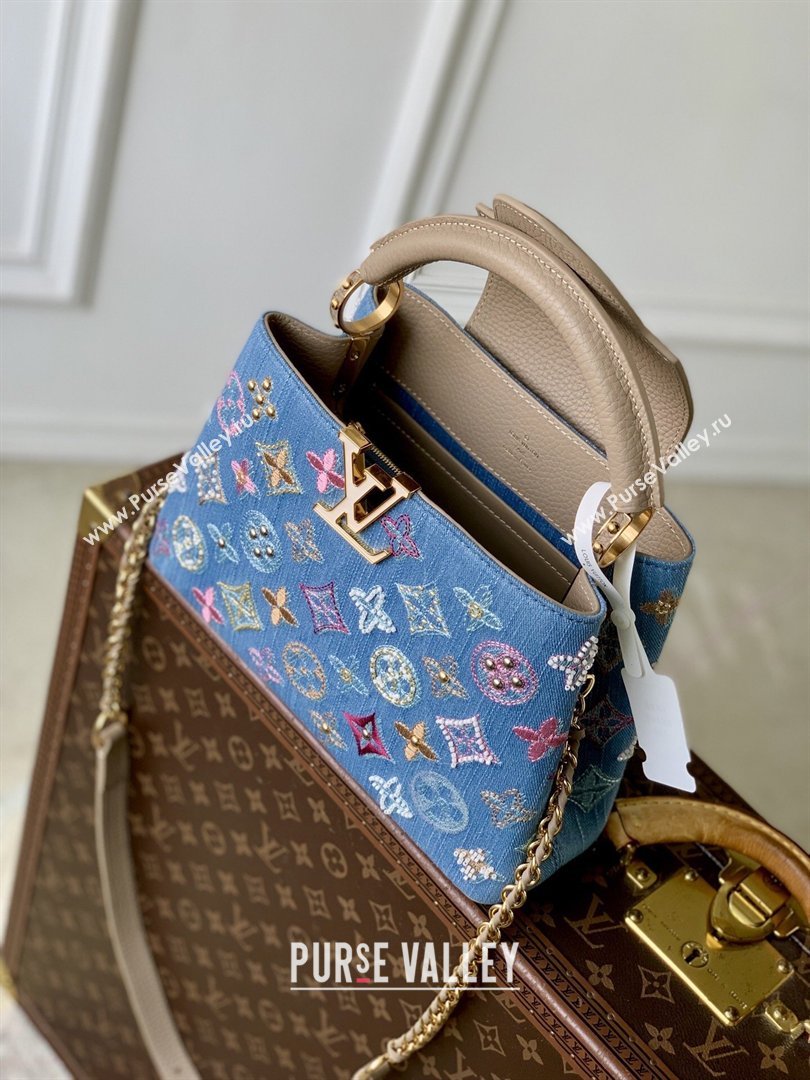 Louis Vuitton Capucines BB Bag in Denim Blue/Cream GOTS-certified cotton M12947 2026 (K-26022711)