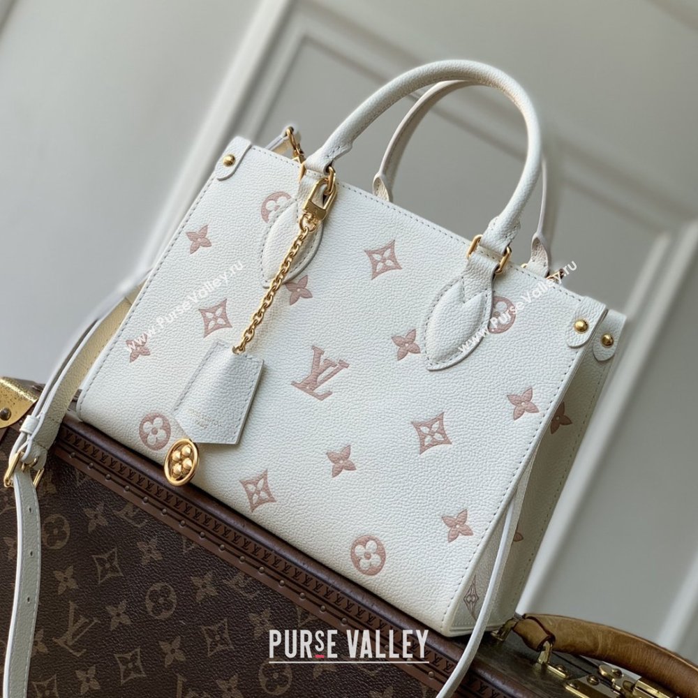 Louis Vuitton OnTheGo PM Tote Bag in Milky White/Peach Cowhide Leather M28313 2026 (K-26022816)