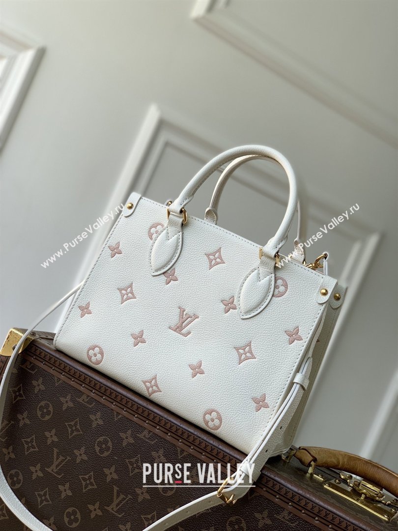 Louis Vuitton OnTheGo PM Tote Bag in Milky White/Peach Cowhide Leather M28313 2026 (K-26022816)