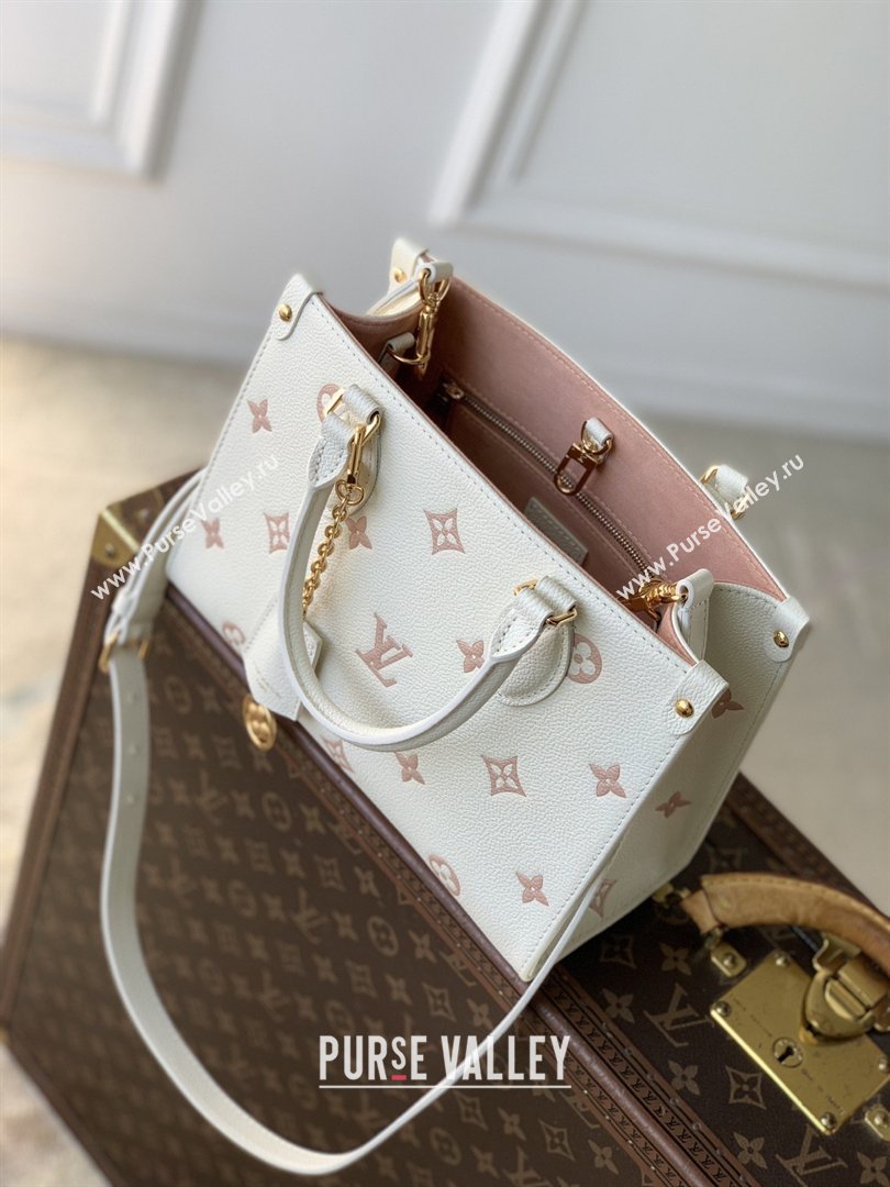 Louis Vuitton OnTheGo PM Tote Bag in Milky White/Peach Cowhide Leather M28313 2026 (K-26022816)