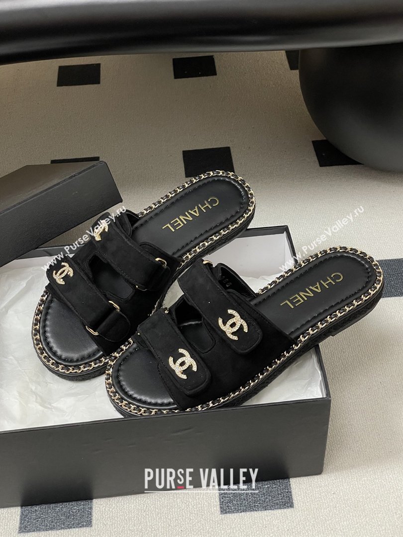 Chanel Mules Sandal with Chain Black Suede 2026 (MD-26022809)