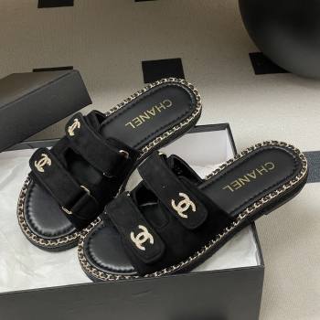 Chanel Mules Sandal with Chain Black Suede 2026 (MD-26022809)