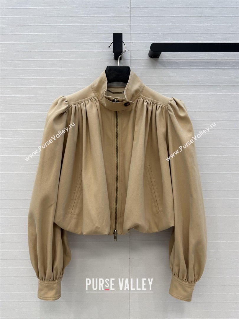 Chloe Gathered Boule Jacket in Cotton Brown 2026 (Q-26031007)