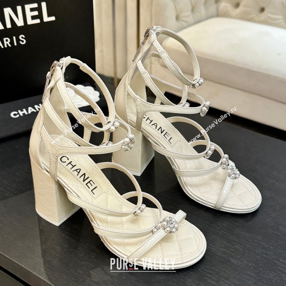 Chanel Calfskin Heel Strap Sandals with Pearl Bloom Gold CH0307 Beige 2026 (MD-26030704)
