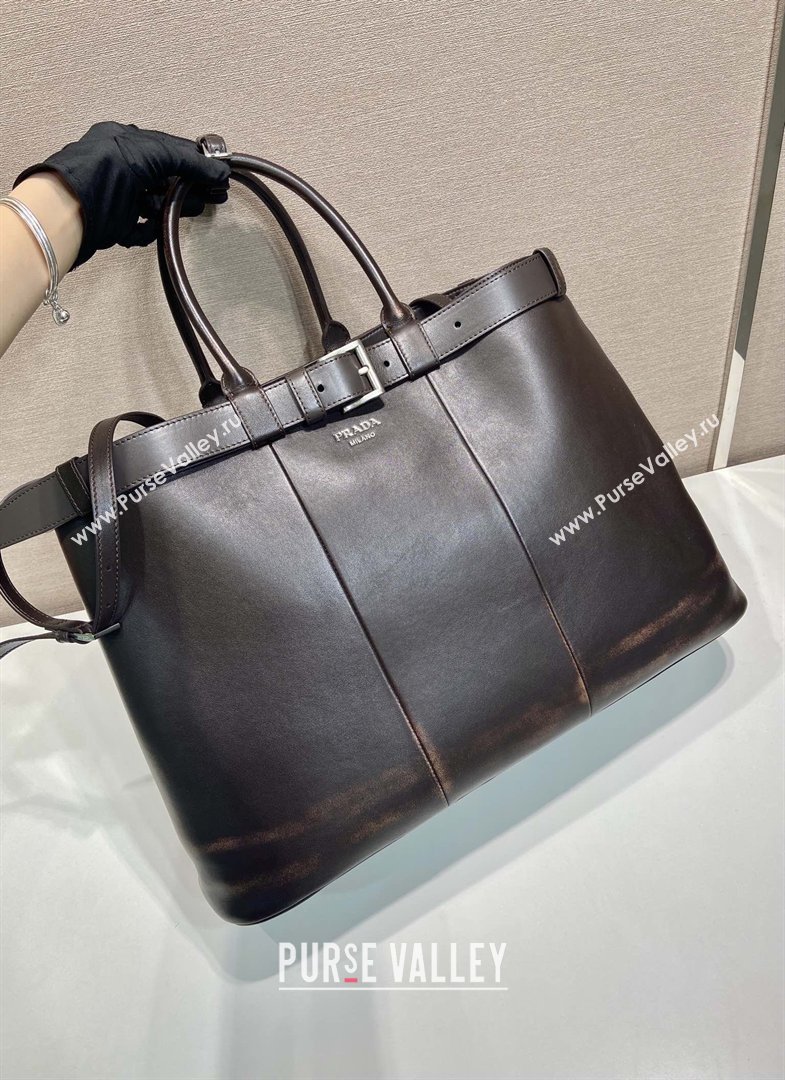 Prada Mens Buckle Large Leather Bag with Buckle Belt 1BG126 Dark Brown 2026 (YZ-26030903)