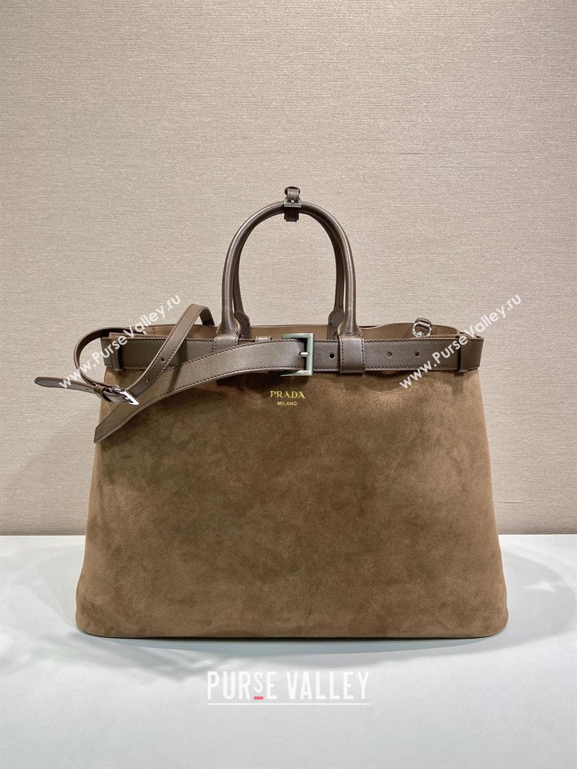 Prada Mens Buckle Large Suede Bag with Buckle Belt 1BG126 Brown 2026 (YZ-26030904)