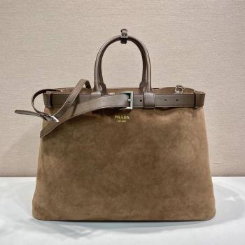Prada Mens Buckle Large Suede Bag with Buckle Belt 1BG126 Brown 2026 (YZ-26030904)