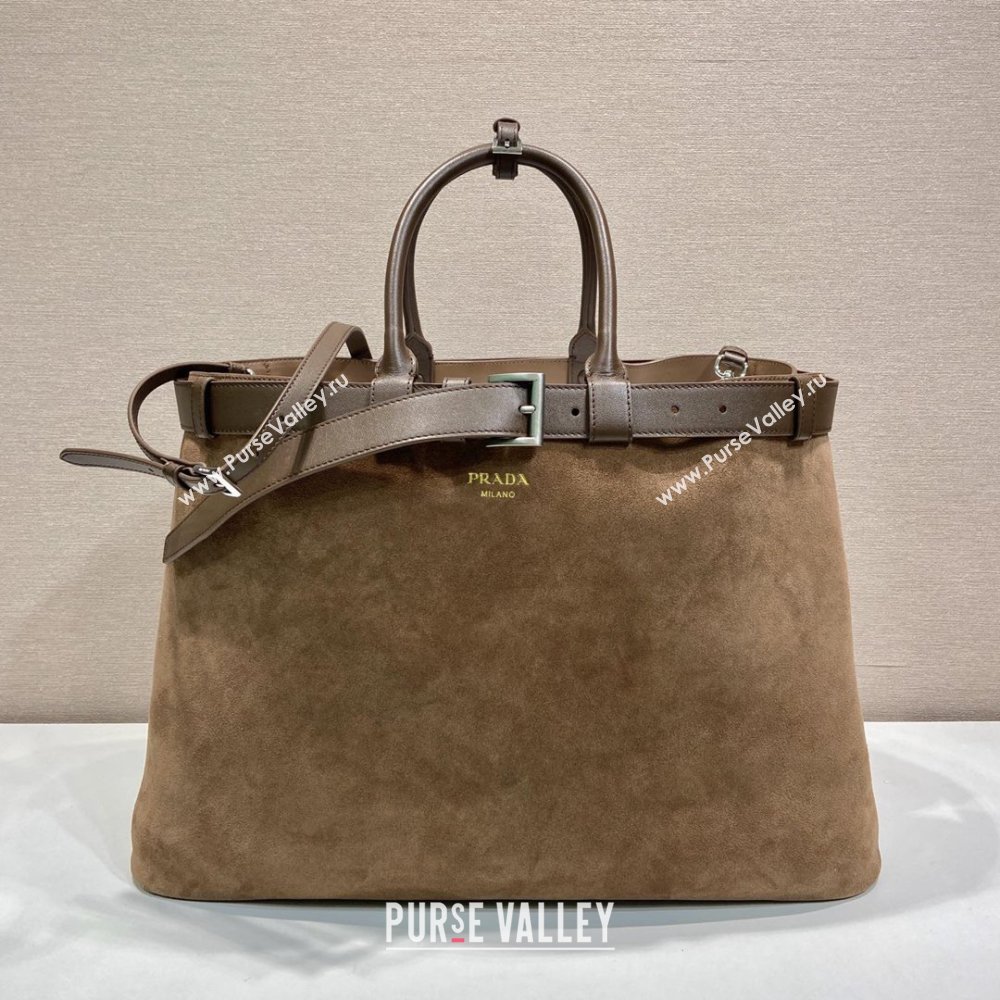 Prada Mens Buckle Large Suede Bag with Buckle Belt 1BG126 Brown 2026 (YZ-26030904)