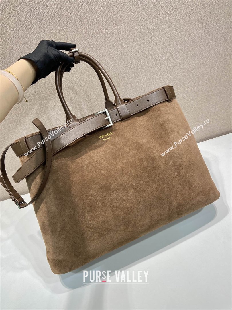 Prada Mens Buckle Large Suede Bag with Buckle Belt 1BG126 Brown 2026 (YZ-26030904)