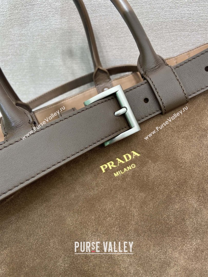 Prada Mens Buckle Large Suede Bag with Buckle Belt 1BG126 Brown 2026 (YZ-26030904)