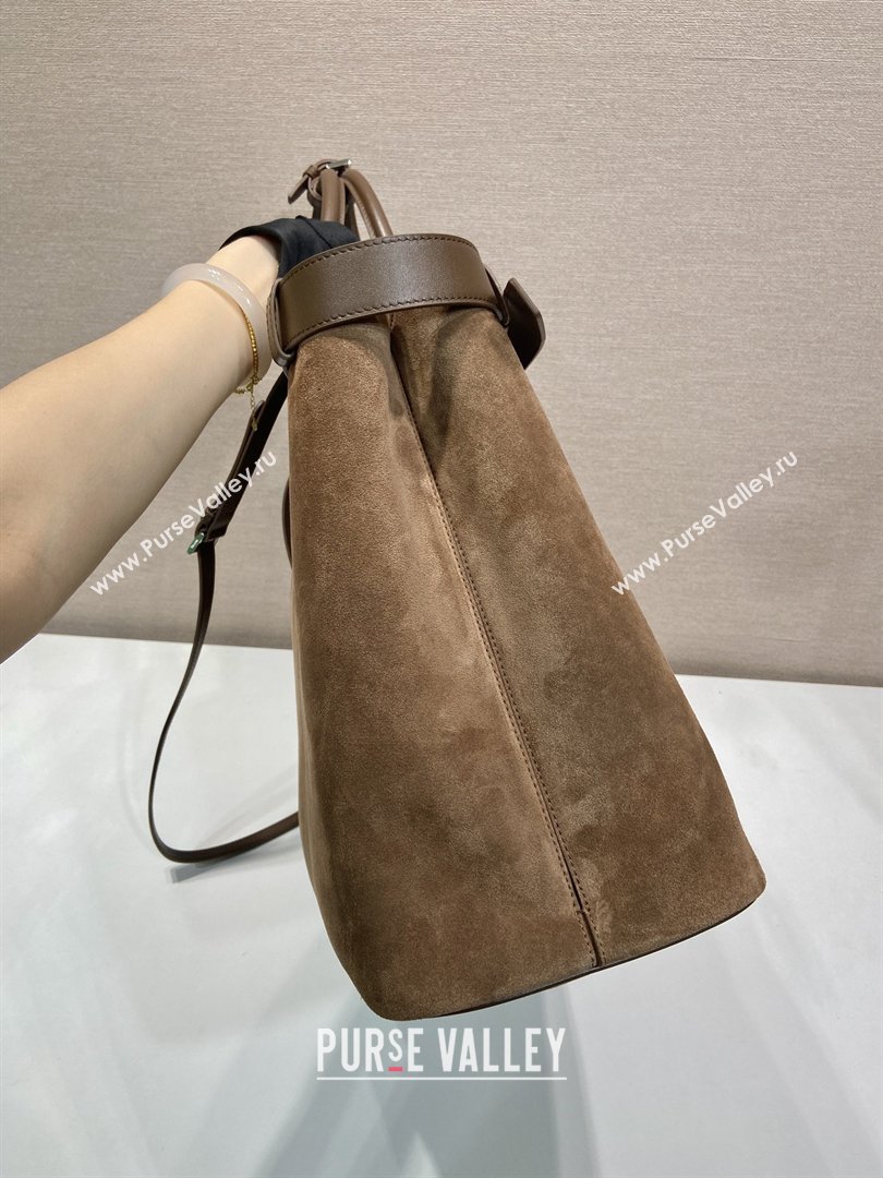 Prada Mens Buckle Large Suede Bag with Buckle Belt 1BG126 Brown 2026 (YZ-26030904)