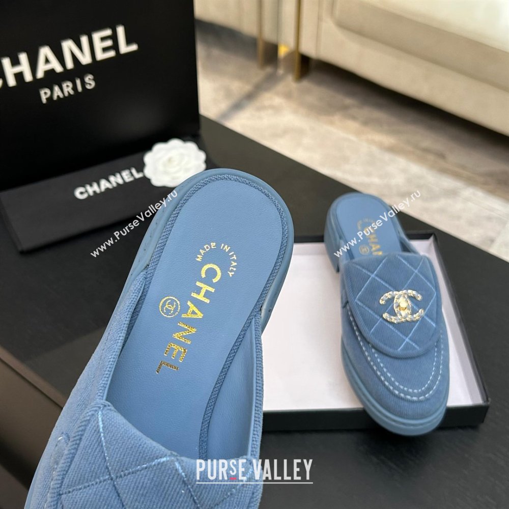 Chanel Corduroy Flat Mules with CC Foldover Blue 2026 (MD-26031217)