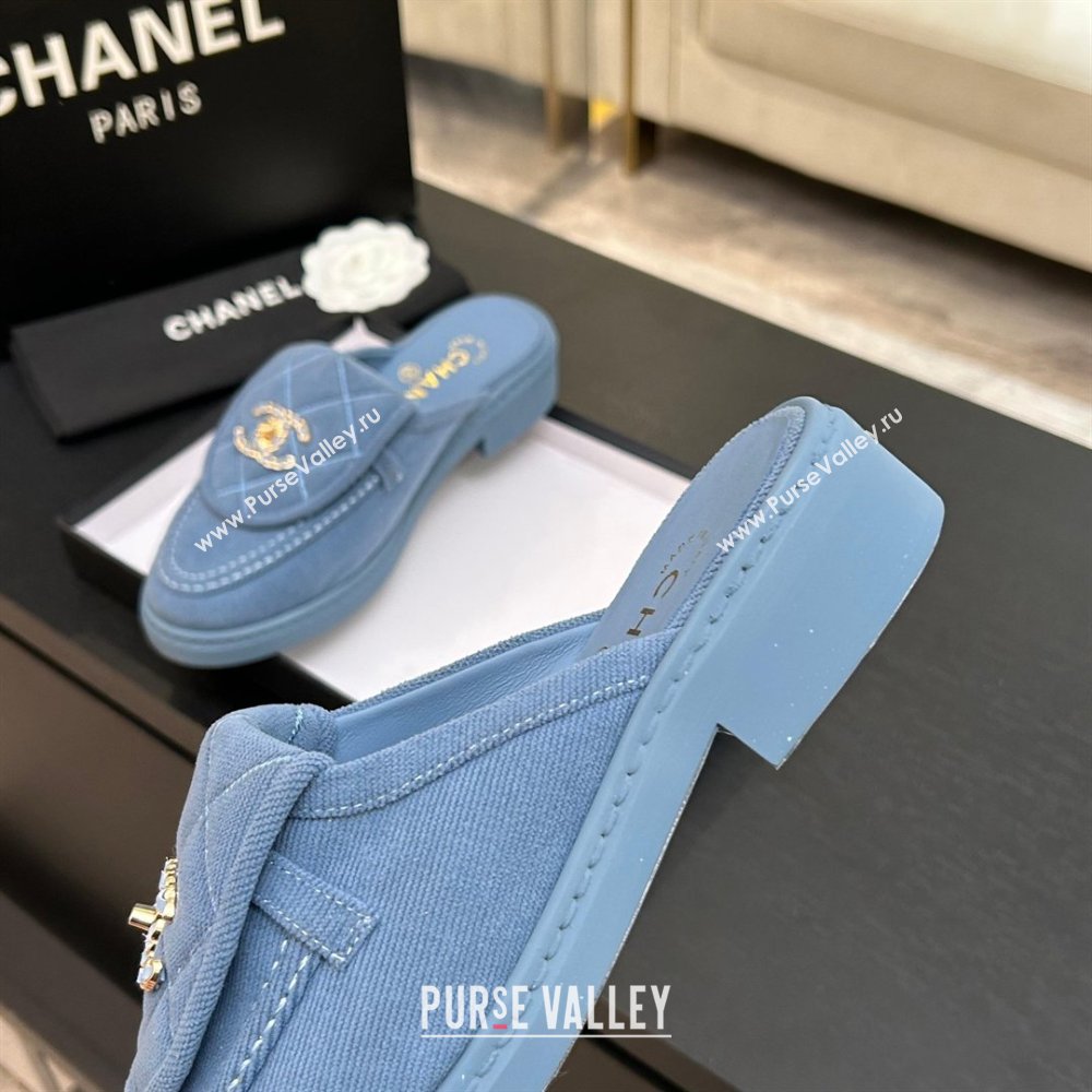 Chanel Corduroy Flat Mules with CC Foldover Blue 2026 (MD-26031217)