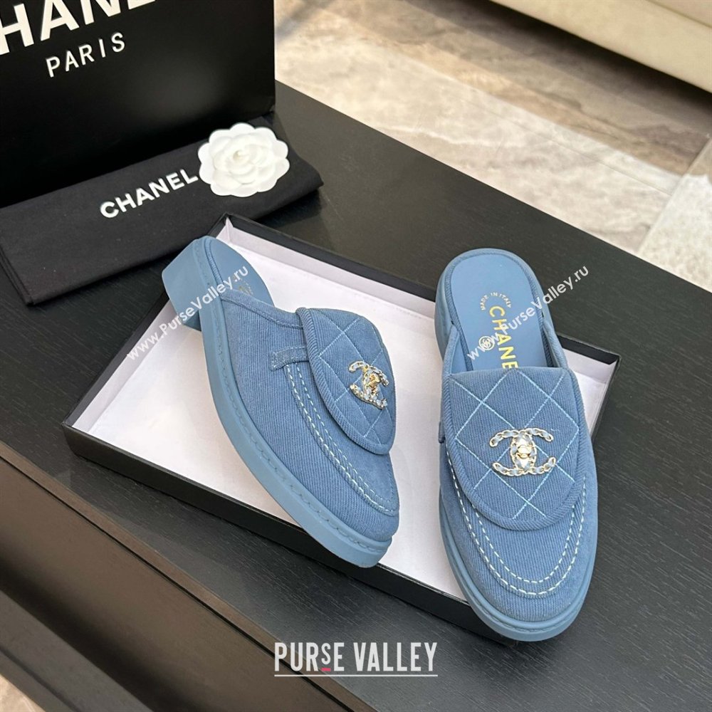 Chanel Corduroy Flat Mules with CC Foldover Blue 2026 (MD-26031217)