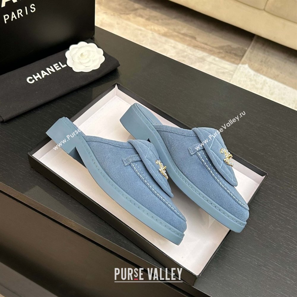 Chanel Corduroy Flat Mules with CC Foldover Blue 2026 (MD-26031217)