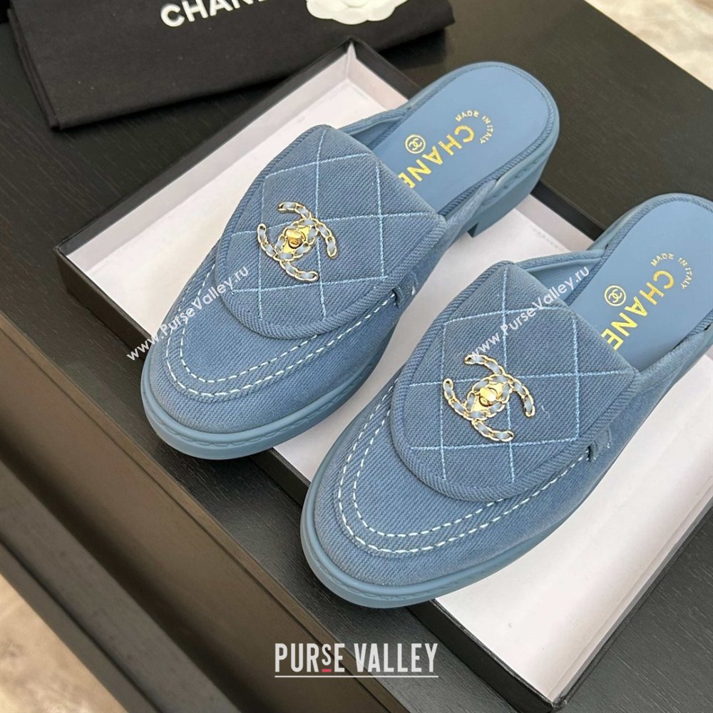 Chanel Corduroy Flat Mules with CC Foldover Blue 2026 (MD-26031217)