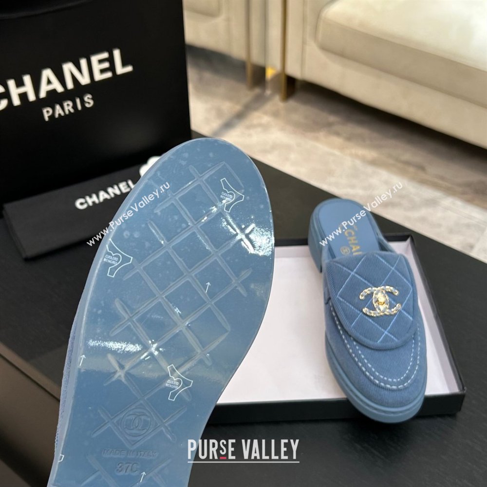 Chanel Corduroy Flat Mules with CC Foldover Blue 2026 (MD-26031217)