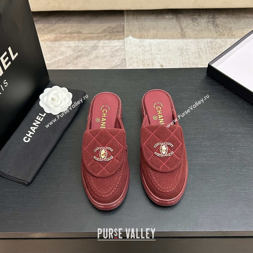 Chanel Corduroy Flat Mules with CC Foldover Deep Red 2026 (MD-26031215)