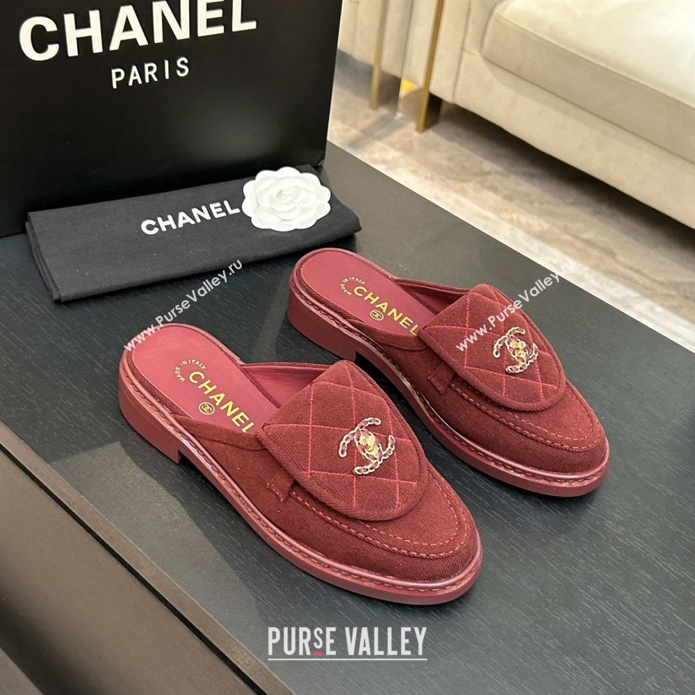 Chanel Corduroy Flat Mules with CC Foldover Deep Red 2026 (MD-26031215)