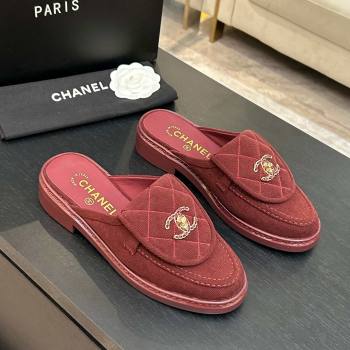 Chanel Corduroy Flat Mules with CC Foldover Deep Red 2026 (MD-26031215)