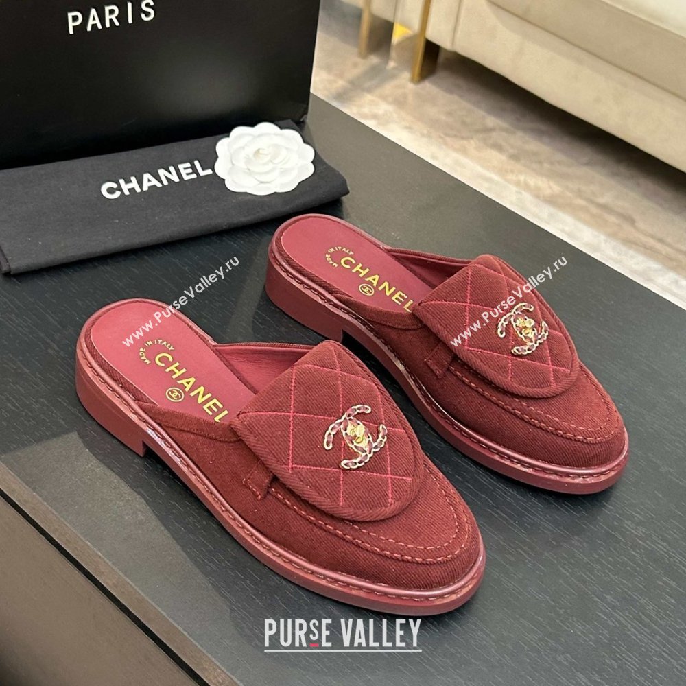 Chanel Corduroy Flat Mules with CC Foldover Deep Red 2026 (MD-26031215)