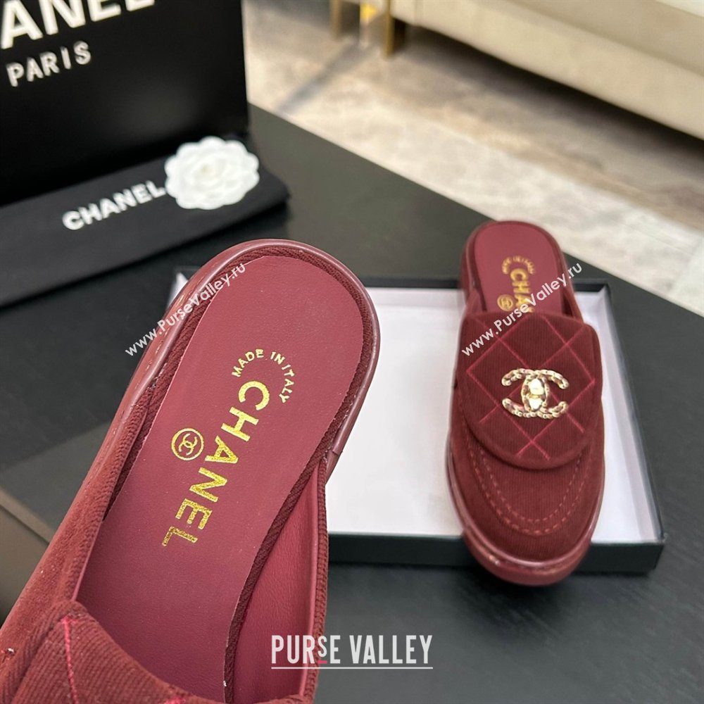 Chanel Corduroy Flat Mules with CC Foldover Deep Red 2026 (MD-26031215)