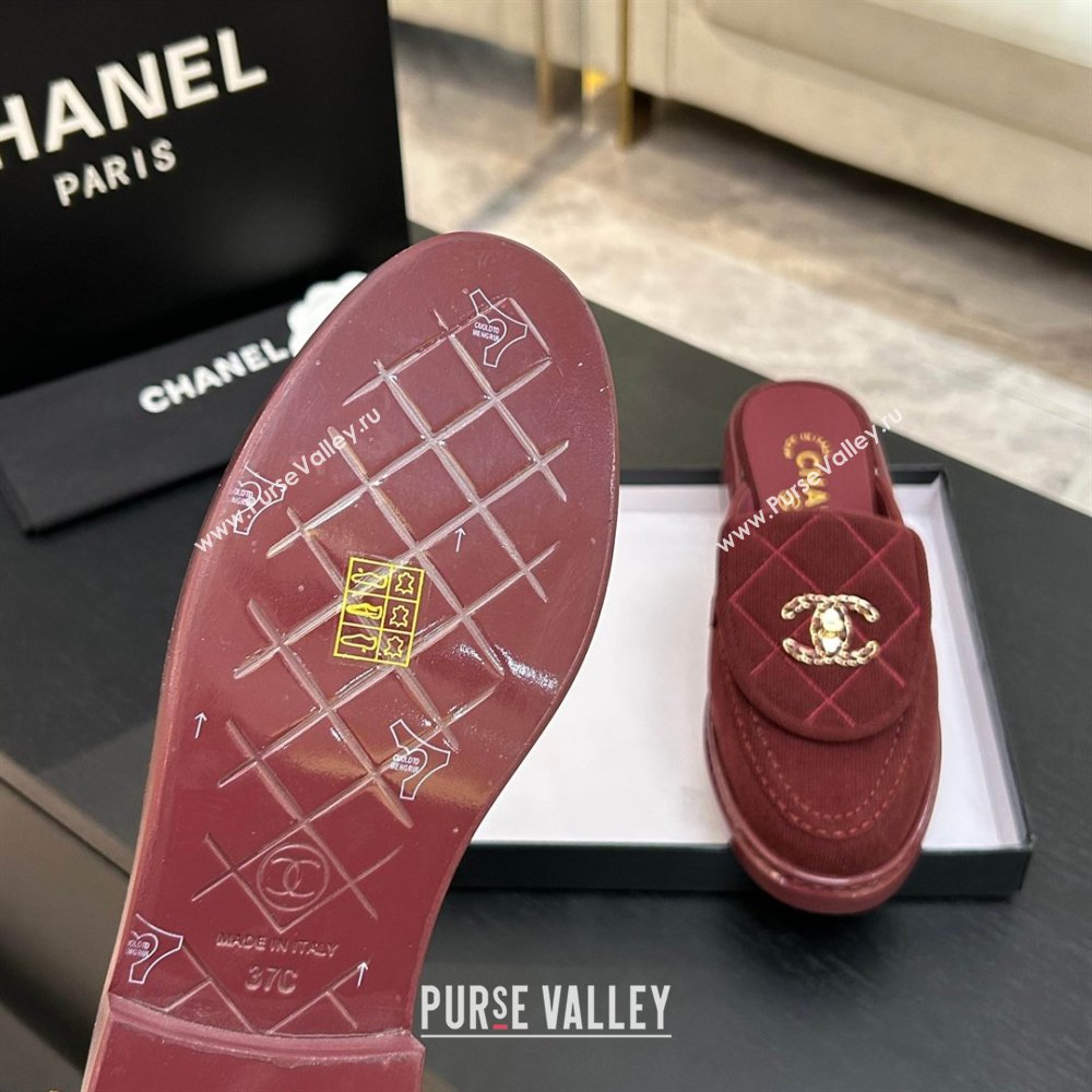 Chanel Corduroy Flat Mules with CC Foldover Deep Red 2026 (MD-26031215)