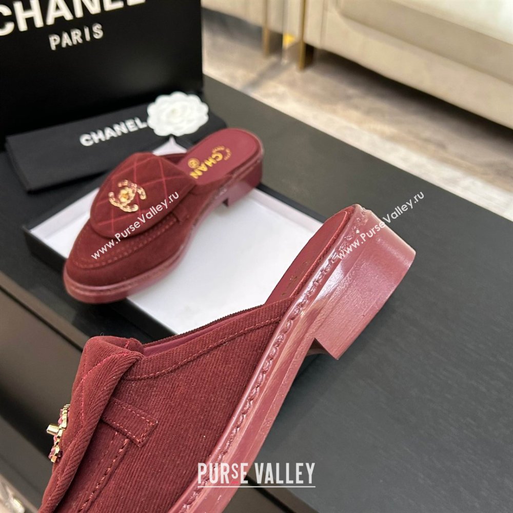 Chanel Corduroy Flat Mules with CC Foldover Deep Red 2026 (MD-26031215)