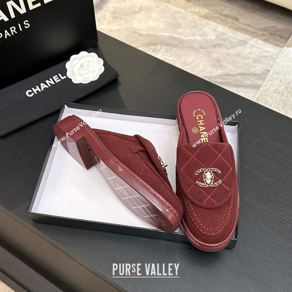 Chanel Corduroy Flat Mules with CC Foldover Deep Red 2026 (MD-26031215)