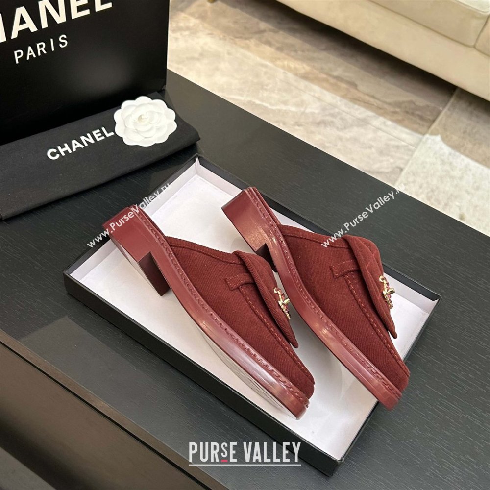 Chanel Corduroy Flat Mules with CC Foldover Deep Red 2026 (MD-26031215)