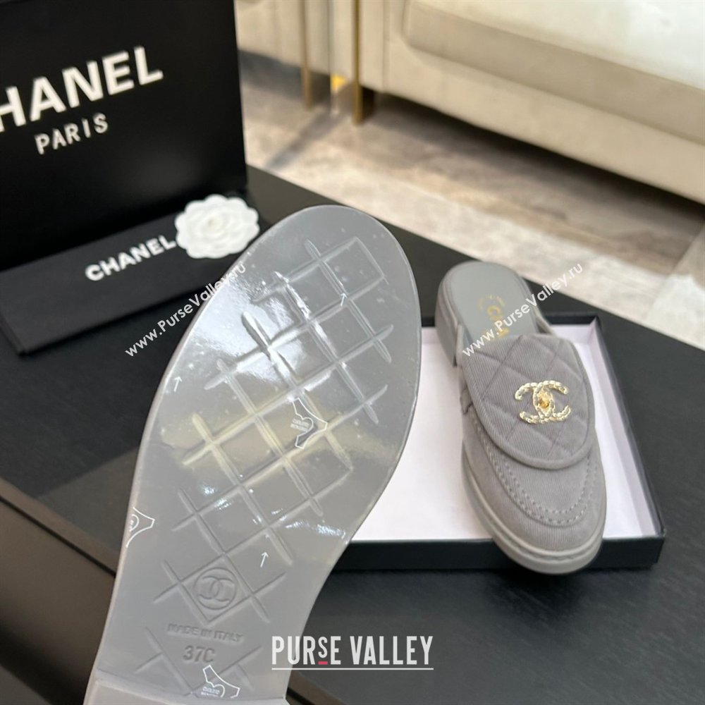 Chanel Corduroy Flat Mules with CC Foldover Light Grey 2026 (MD-26031216)