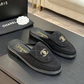 Chanel Corduroy Flat Mules with CC Foldover Black 2026 (MD-26031214)